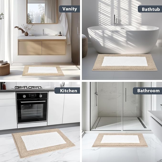 anllugs Bathroom Rugs 24" x 36", Non-Slip Extra Soft Absorbent Bath Rugs, Machine Washable Quick Dry Bath Mats for Bathroom Floor, Shower, Bathtub and Sink, Beige & White