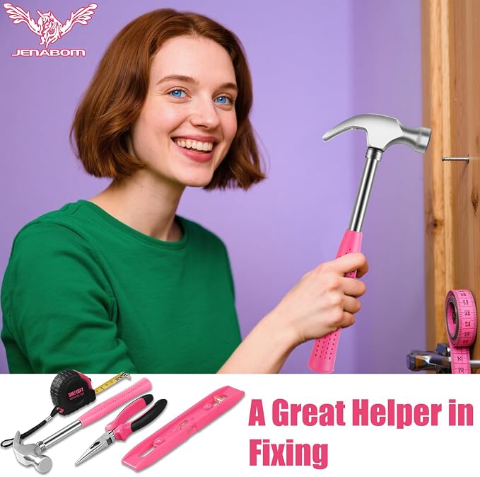 JENABOM Cordless Electric Screwdriver, Power Screw Driver Set with Pink Compact Tool Kit for Small Repair and Maintenance- Ideal Housewarming Gift, 112Pcs