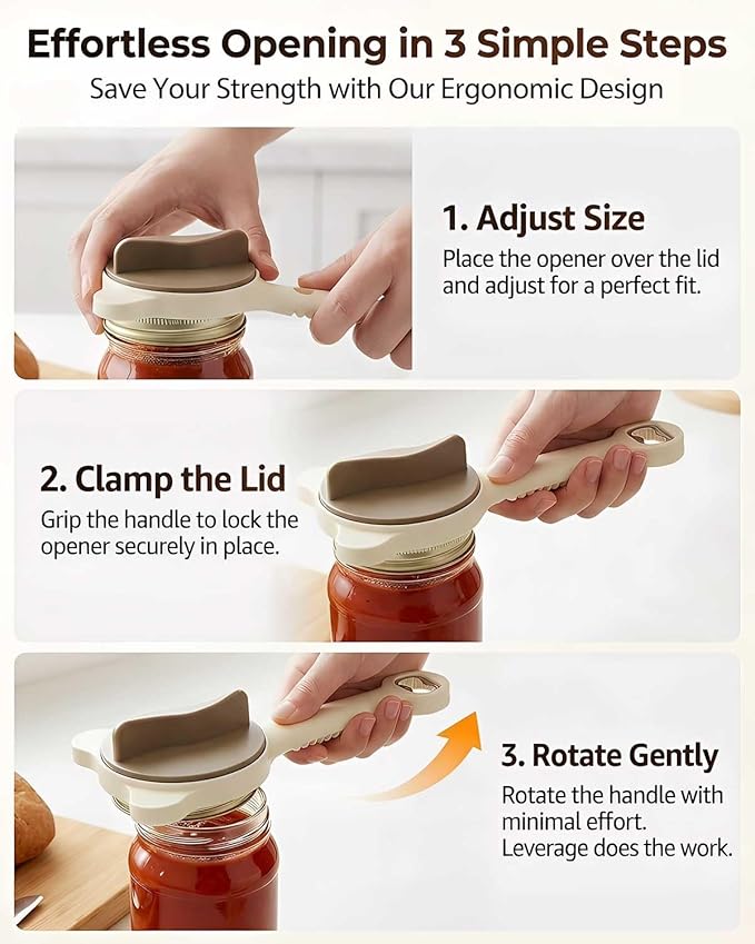 Jar Opener – 4-in-1 Adjustable Stainless Steel Secure Grip Lid Remover for Jars, Bottles & Cans, Multifunctional Kitchen Tool