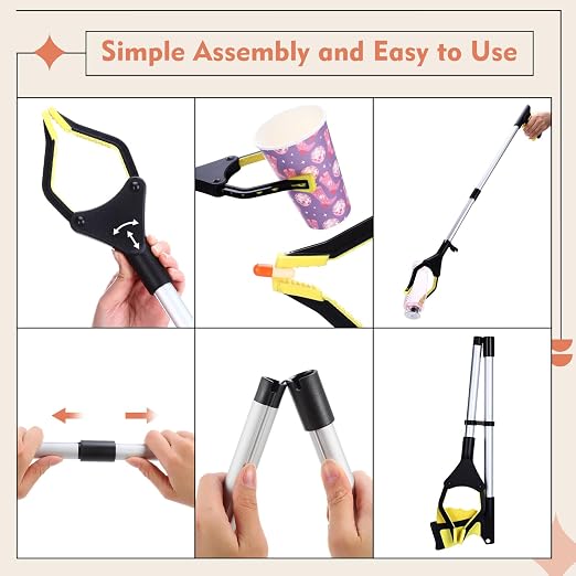Ctosree 8 Pack 32" Trash Grabber Reacher Tool for Elderly, Foldable Litter Picker Upper, Lightweight Trash Pick up Stick, Long Handy Mobility Aids for Home Garden Arm Extension(Yellow)