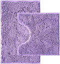 Bathroom Rugs Sets 2 Piece,Super Absorbent Chenille Bath Mats and U-Shaped Toilet Rug,Strong PVC Non Slip Backing,Microfiber Washable Dry Quickly Bath Mats for Bathroom(20"x32"+20"x20"U,Lavender)