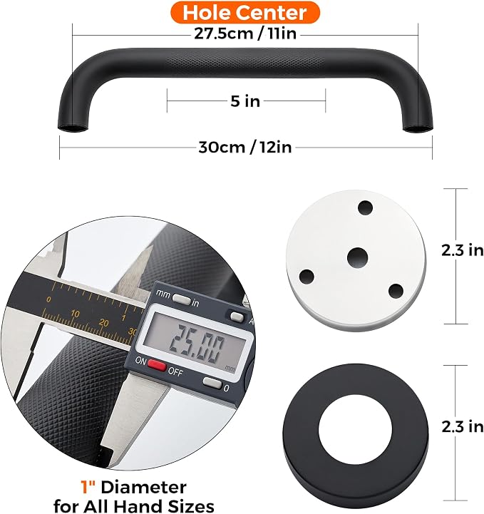 Grab Bars for Shower, 2 Pack 12-Inch Anti Slip Shower Handles for Elderly, Safety Shower Grab Bar, Stainless Steel Handicap Grab Bars for Bathroom (Black 1" Diameter)