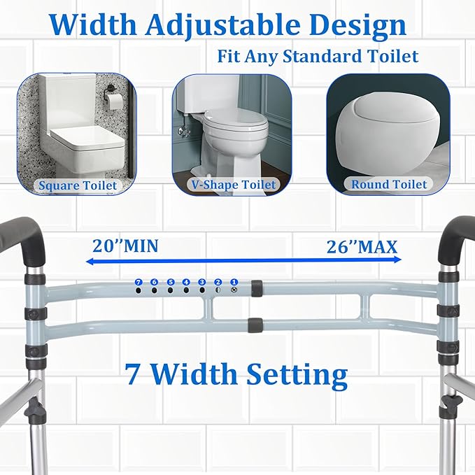 Toilet Safety Rails (300 LB) – Adjustable, Foldable Toilet Handle Frame for Elderly & Disabled Adults, Supports All Toilet Types