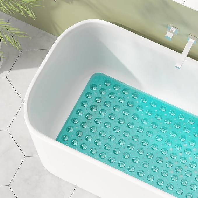 AmazerBath Shower Mat Non Slip 40 x 16 Inches, Shower Stall Mats with Suction Cups and Drain Holes, Non Slip Bath Mat for Tub for Elderly & Kids, Clear Green