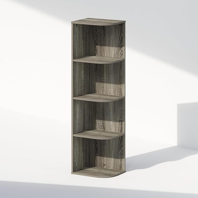 Furinno Reed Corner Shelf, 4-Tier Corner Bookshelf, Book Shelf, Corner Shelves, Storage Rack, for Organization and Storage, Home Office, Living Room, French Oak
