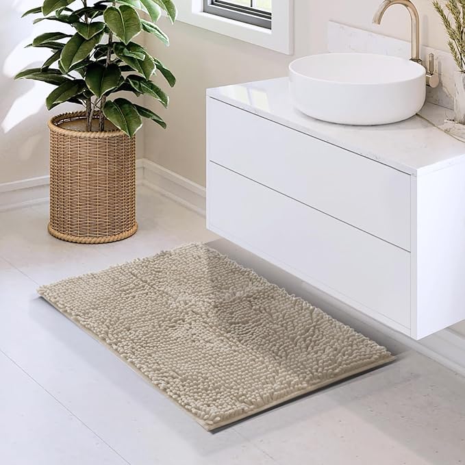 Hearth & Harbor Bathroom Rugs, Chenille Bath Mat - Machine Washable Bath Mats for Bathroom Non-Slip Backing Rubber, Quick Dry Bathroom Mat