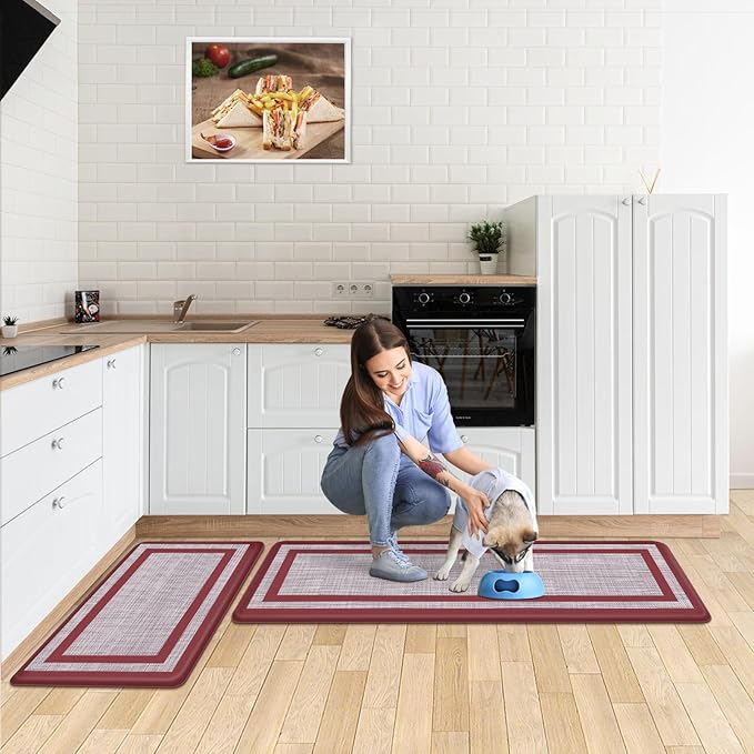 Mattitude Kitchen Mats Set of 2 Cushioned Anti-Fatigue Non-Skid Rug Sets Ergonomic Comfort Standing Mat for Kitchen, Floor, Office, Sink, Laundry,Red
