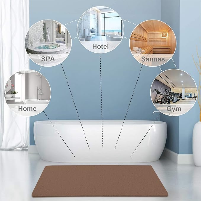 godehone Shower Mats Non Slip Without Suction Cups, PVC Loofah Bathroom Mats, Loofah Mats for Shower and Bathroom, Quick Drying, 23.6× 47.2 Inch, Brown
