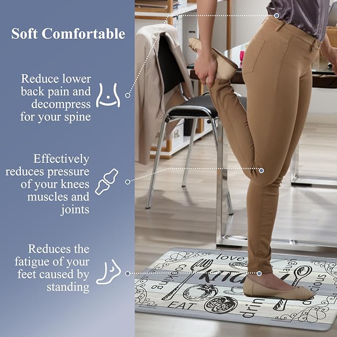 HEBE Kitchen Rugs Set of 2, Cushioned Anti Fatigue Kitchen Mats for Floor, Non Slip Waterproof Comfort Standing Desk Mat Carpet for Sink, Stove, Laundry Room