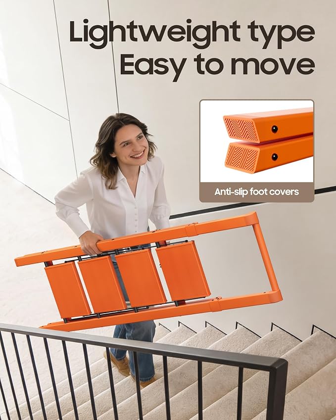 HillhutApex 4 Step Foldable Aluminum Step Ladder with Handgrip, Anti-Slip Pedal, 330 lbs Capacity, Lightweight & Portable for Home, Kitchen, Office, Garage (Orange)