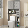 Shintenchi Over the Toilet Storage Cabinet, Bathroom Storage Cabient with Barn Doors, Bathroom Storage Shelf Organizer with Toilet Paper Holder, Adjustable Shelf and Anti-Tip Device, Gray