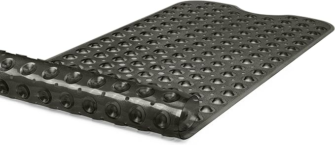 Extra-Long Non-Slip Bathtub & Shower Mat 39”x16” (Smooth/Non-Textured Tubs Only) Safe, Clean, Machine-Washable, Superior Grip&Drainage, Vinyl, Transparent Black