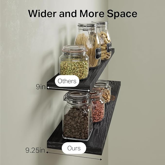 BAYKA Floating Shelves for Wall, Set of 3, 35.4 Inches Long Black Wall Mounted Rustic Wood Shelves for Bathroom, Bedroom, Living Room or Kitchen, for Book/Storage/Decor with 30lbs Capacity