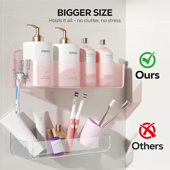 Nieifi Adhesive Wall Shelf, Shower Shelves, Shower Organizer for Bathroom Organization (Pink-Clear, 5 pieces)