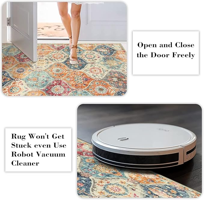 Lahome Moroccan Washable Round Area Rug, Round Rug 5ft Soft Non-Slip, Non-Shedding Distressed Circle Carpet for Bedroom Living Room Bathroom Nursery Kitchen Elise, Burnt Orange