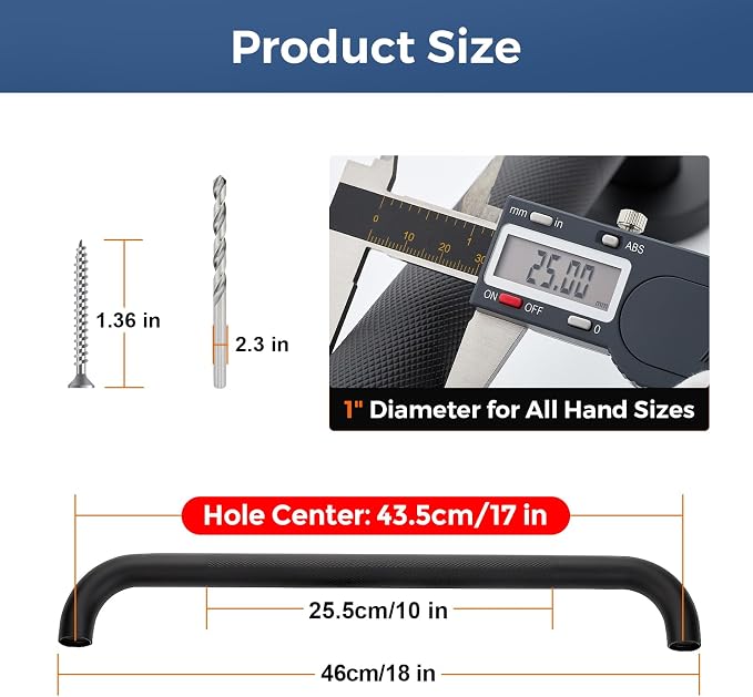 18 Inch Grab Bars for Shower, Stainless Steel Safety Handicap Grab Bars for Bathroom, Anti-Slip Shower Handle, Wall Mounted (2 Pack, Matte Black)