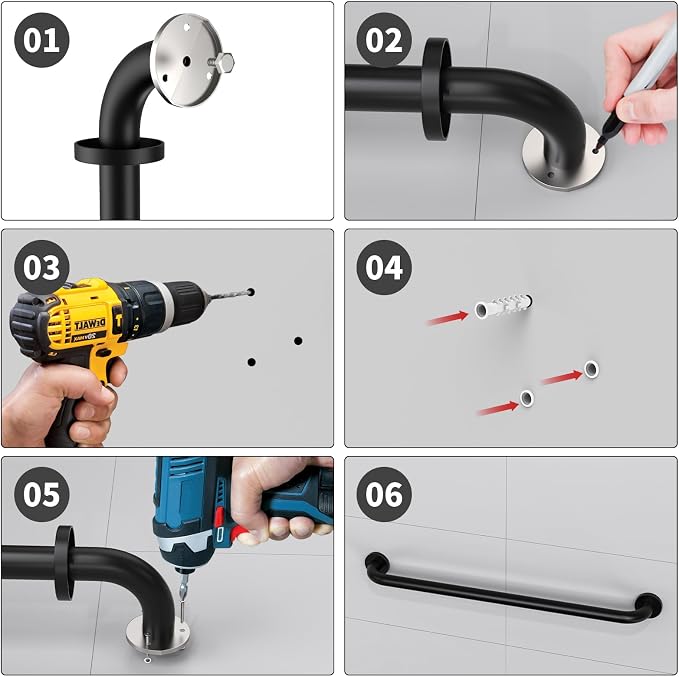 32 Inch Shower Grab Bar, ZUEXT SUS304 Stainless Steel Black Bathroom Grab Bar Handle, Shower Balance Bar, Safety Hand Rail Support, Handicap Elderly Senior Assist Bath Handle (1.25" Diameter)