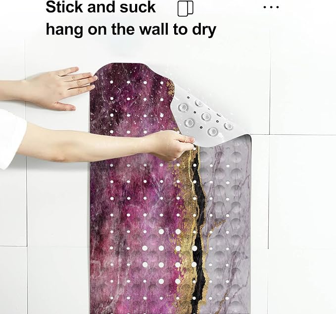 LNOND Marble Bath Tub Mat Non Slip, Extra Long 40 X 16 Inch Anti Slip Mat for Bathtub, Pink Gold Marble Shower Mat with Drain Holes and Suction Cups, Machine Washable