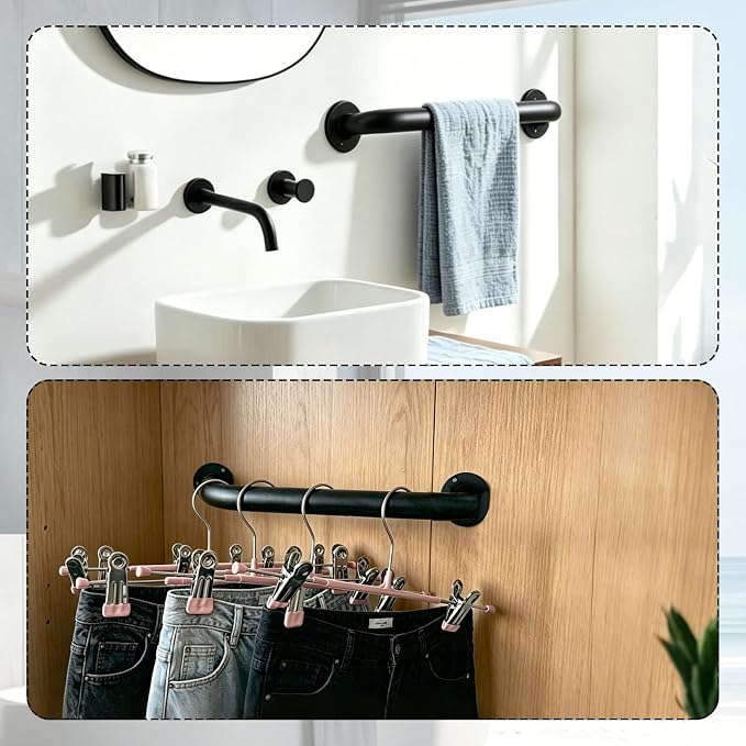 12 INCH Metal Stair Handrail 2pcs Wall Mount Handrail Indoor Safety Grab Bar for Stairs Handicap Grab Bars for Seniors Elderly,for Bathroom, Shower, Toilet-Matte Black