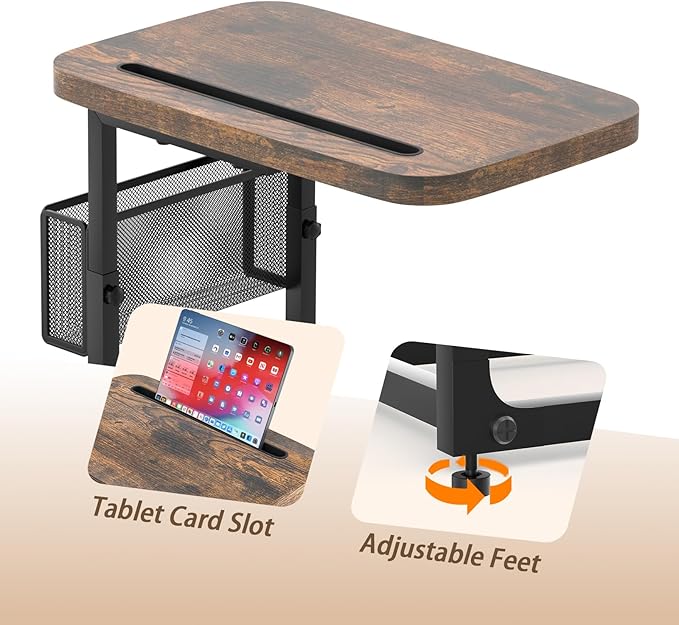 Fashion TV Tray Table with Large Tabletop, Adjustable Sofa Table with Storage Baskets, Strong Metal Frame, Tv Dinner Tray Table for TV Watching, Meals, Snacks (Square, Brown, 16.93inch x 12.6inch)
