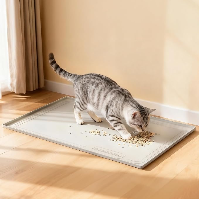Aisslro Under Sink Mat 22" X 19", Waterproof Silicone Cabinet Organizer Protector with Raised Edge, Kitchen & Bathroom Leak Tray, Shelf Liner & Pet Feeding Mat for Dog Cat Food Mats, Beige