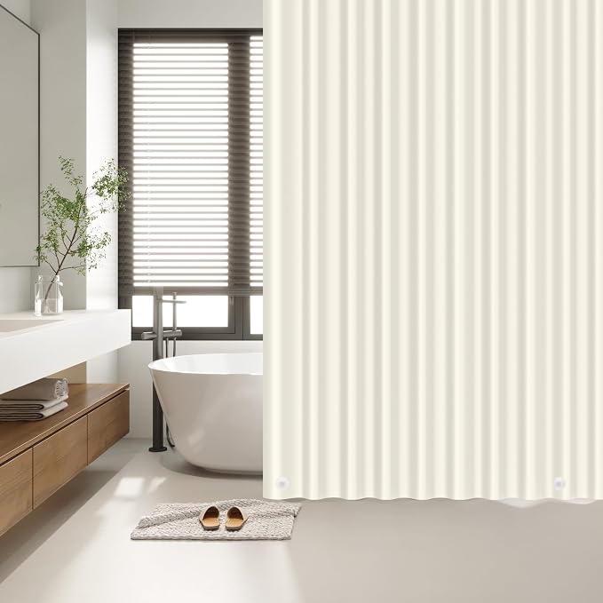EHZNZIE Cream Shower Curtain Liner 72x72, PEVA Waterproof Bath Curtain, No Chemical Smell, 3 Weighted Magnets, Durable with Rustproof Metal Grommets
