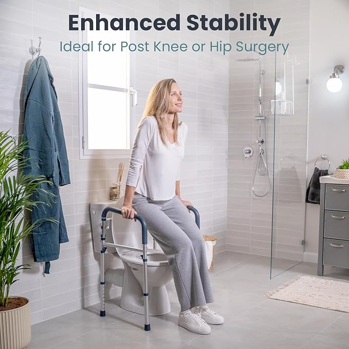 PELEGON Toilet Safety Rails (350 lb) - Adjustable Toilet Safety Frame & Rails, Toilet Safety Rail for Elderly Adults, Toilet Handles for Seniors, Toilet Bars for Elderly, Disabled & Handicap - Grey