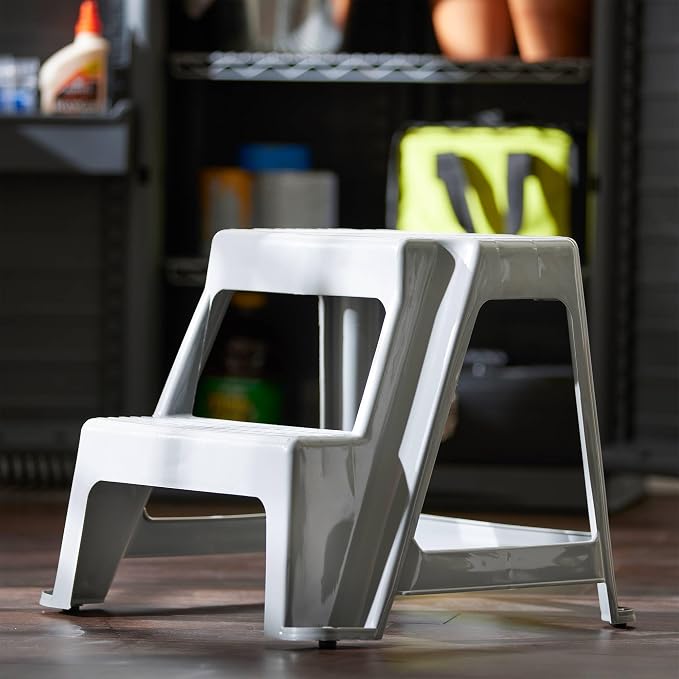 Gracious Living 16-Inch Tall Plastic 2 Step Stool, Portable Dual Step Ladder Foot Stool for Kitchen, Bathroom, Bedroom, and Garage, Gray (4 Pack)