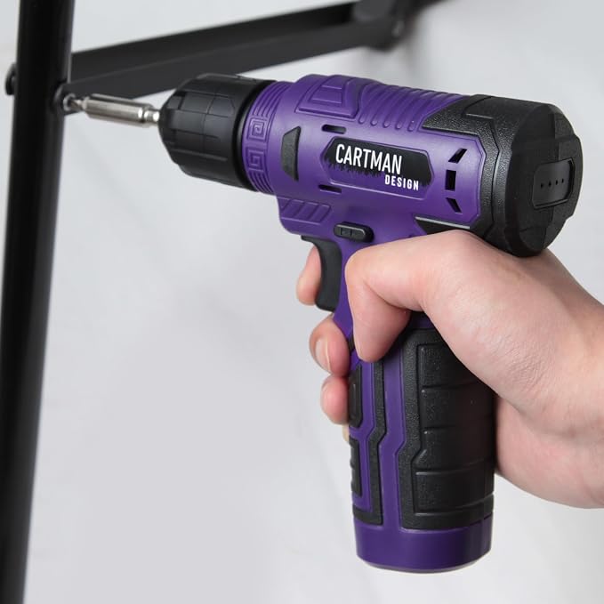 CARTMAN 150-Piece Household Tool Set, 8V Cordless Drill Driver Kit, Complete Hand Tool Kit for Home Maintenance, DIY Projects and Repairs, Purple