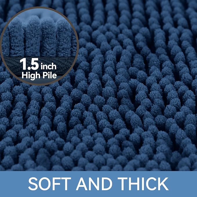 Bcoimo 36x24 Chenille Bath Mat – Non-Slip with Backing Bath Rug Ultra-Absorbent and Machine Washable Bathroom Mat Quick-Dry Design. Ideal for Bathroom Shower and Tub Areas