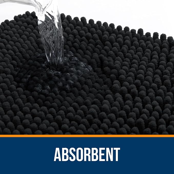 OLANLY Large Bathroom Rugs 70x46, Extra Soft Absorbent Chenille Bath Rugs, Rubber Backing Quick Dry, Machine Washable Bath Mats for Bathroom Floor, Tub and Shower, Home Decor Accessories, Black