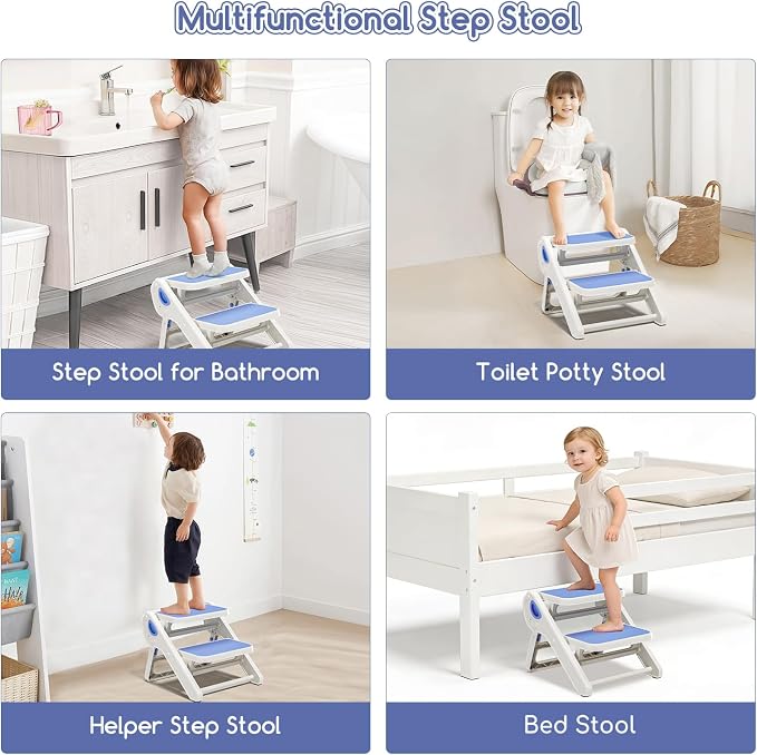MoreFeel Foldable Toddler Step Stool for Bathroom Sink - 2-Step Kids Stool for Potty Training, Kitchen Counter & Bedroom, Sturdy Non-Slip Child Safety Stool Helper