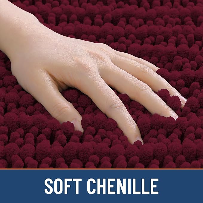 Smiry Bathroom Toilet Rugs U Shaped 24x24, Extra Soft Absorbent Non Slip Rubber Backing Chenille Contour Bath Rugs for Toilet, Machine Washable Contoured Bath Mats, Burgundy