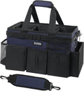 SCAVATA Wearable Cleaning Caddy Bag, Cleaning Caddy Supplies Organizer with Handle & Shoulder Straps for Housekeepers, Under Sink & Car Cleaning Tool Organizers with 4 Foldable Divider Navy (DarkBlue)