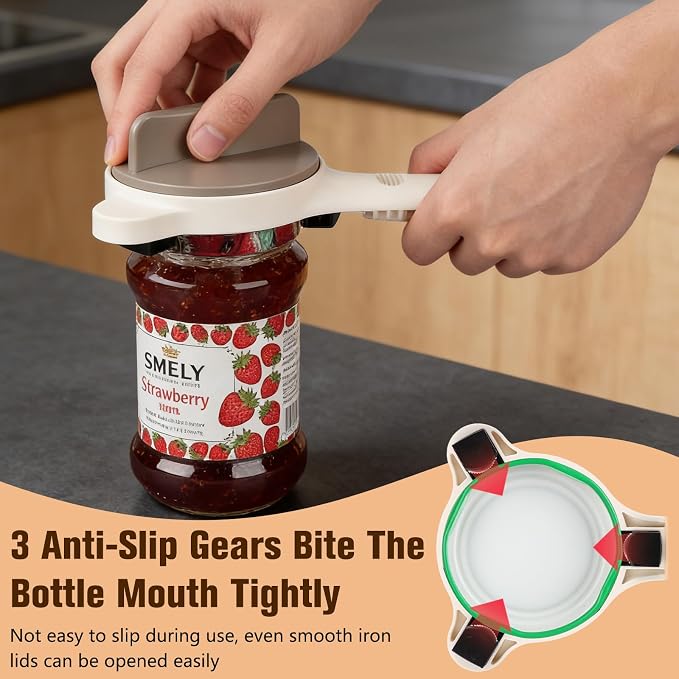4 in 1 Multi-Purpose Jar Opener,Magnetic Stainless Steel Can Opener with Ergonomic Handle,Multi Size Lid Tool for Jars Cans Wine Bottles, Home Kitchen Helper(Beige)
