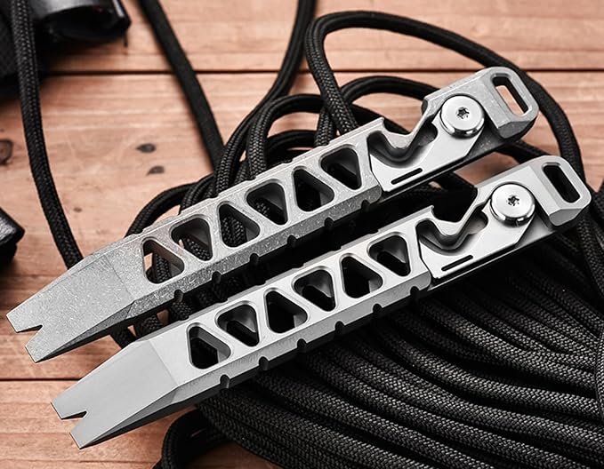 Hamans Pry Bar Titanium Prybar Bottle Opener 4.37" 7-in-1 Multi-Function Tool with Rope Cutter, Bottle Opener, Can Opener, Nail Puller, Box Opener, Lanyard Hole (Grey)
