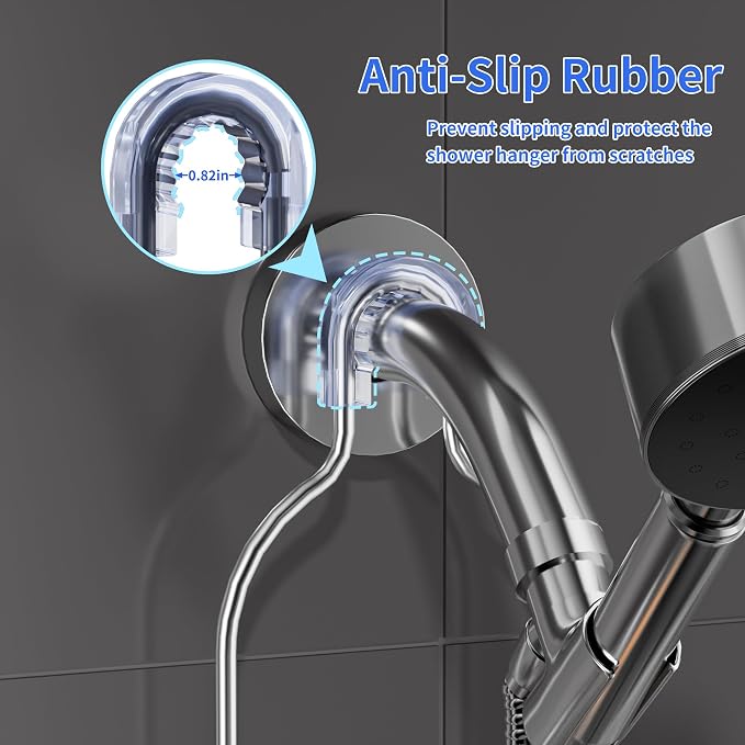 DAOYA Shower Caddy Hanging - Over Shower Head Caddy, 0.82 inch Universal with 2 Shelves, Soap Holder, Toothbrush Holder & Reusable Suction Hook, Complete Silver Bath Organizer Set