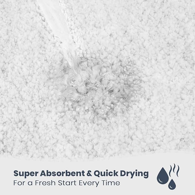 PURRUGS Bathroom Rug Non-Slip Machine Washable 20" x 24" U-Shaped, Super Absorbent and Quick Dry Shaggy Microfiber Bath Mat, Extra Soft and Plush Contour Rug for Toilet Base, White