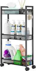 YASONIC Slim Rolling Storage Cart, Metal 3 Tier Bathroom Storage Organizer Laundry Room Utility Cart for Kitchen, Bthroom, Makeup, Craft, Laundry Narrow Places, Black