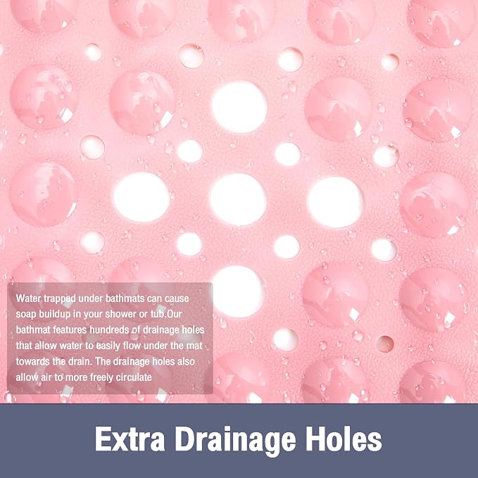 Pink Square Shower Bathtub Mat Non Slip 21x21 Inch, Soft Bath Mat for Inside Shower Tub, Shower Stall Mats for Bathroom Floor with Big Suction Cups Drain Holes, Easy Washable Dry, BPA-Free