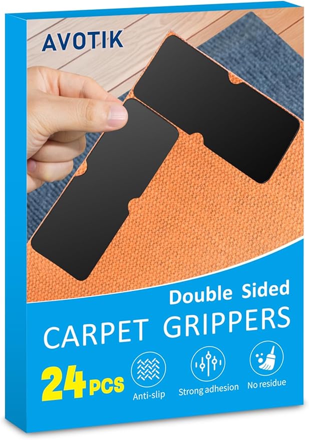 Rug Gripper for Hardwood Floors: 24 PCS No Damage Rug Tape - Anti Slip Rug Grips for Area Rugs – Secure Carpet Tape for Wood Floors, Safe & Strong Hold