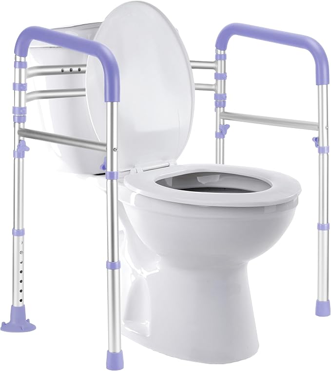 Lianjindun Toilet Safety Rails (350 lb), Adjustable Toilet Frame for Elderly, Seniors, Handicap & Disabled, Foldable Handicap Toilet Handles Fit Any Toilets（Purple）