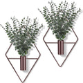 Jexine 8 Pcs Hanging Planters with Artificial Eucalyptus Metal Hanging Vase Indoor Plants Holder Modern Geometric Boho Bathroom Wall Decor for Living Room Home Office, Bronze