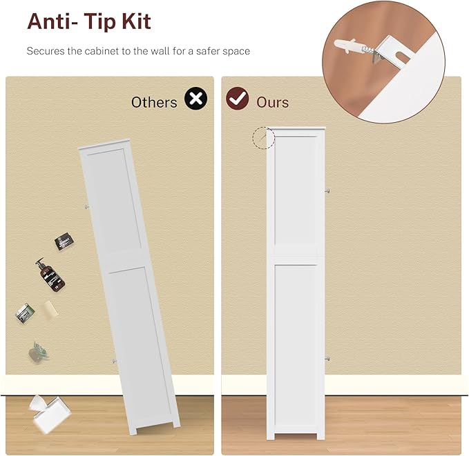 TEENFON 67" H Tall Bathroom Cabinet with 2 Doors & 1 Drawer, Narrow Bathroom Storage Cabinet with Adjustable Shelves, for Living Room, Entryway, Kitchen, White