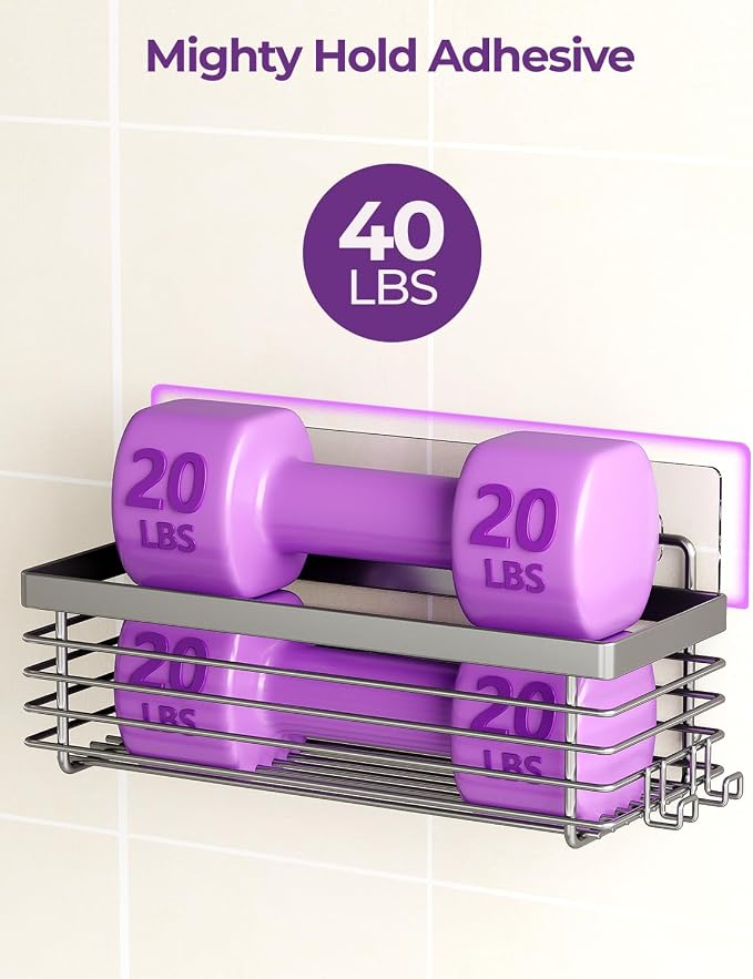 ODesign Shower Caddy 3 Pack SUS304 Stainless Steel-No Drilling-Shower Bathroom Shelves Rack,Rustproof Wall Mounted,Adhesive Shower Shelf Basket Organizer-Grey