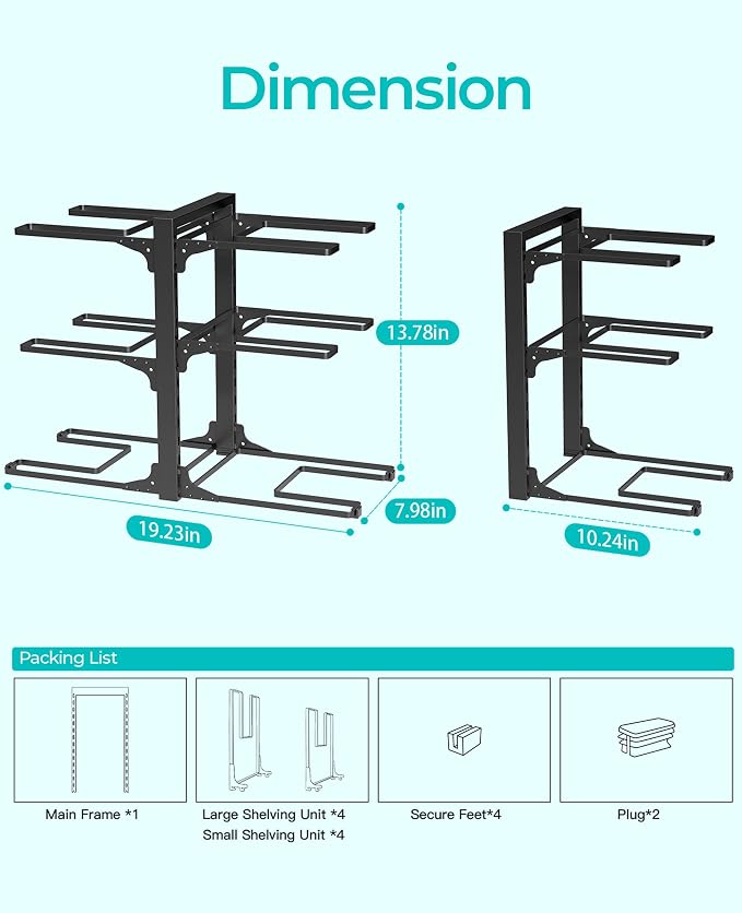 ORDORA Pots and Pans Organizer under Cabinet 13.78" Height, 6-Tier Kitchen Cabinet Organizers and Storage, Heavy Duty Pots and Pan Storage Rack Organizer inside Cabinet, Adjustable Pot Rack