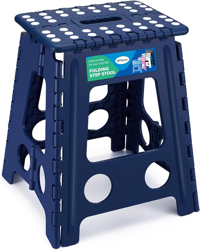 Dyforce 16 Inch Folding Step Stool, 400 lbs Heavy Duty Plastic Step Stool for Adults, Non-Slip Foldable Stepping Stool with Anti-Pinch Handle for Kitchen Bathroom Bedroom Office, Royal Blue 1PC