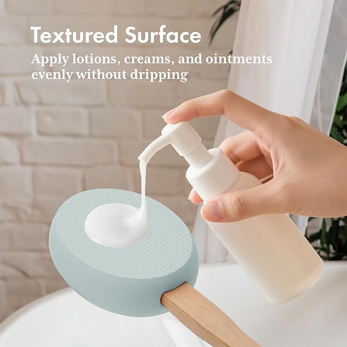 AmazerBath Lotion Applicator for Back, Feet, 4 Replacement Pads with 17" Curved Handle, Back Sunscreen Applicator for Kids, Elderly, Women, Apply Skin Cream Medicine Moisturizer Tanner, Sky Blue