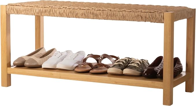 Alaterre Furniture Newport 40 Inch Solid Wood Entryway Bench - Modern Farmhouse Indoor Decorative Bench with Handcrafted Woven Rope Seat - Furniture for Entryway, Dining Room, or Kitchen (Light)