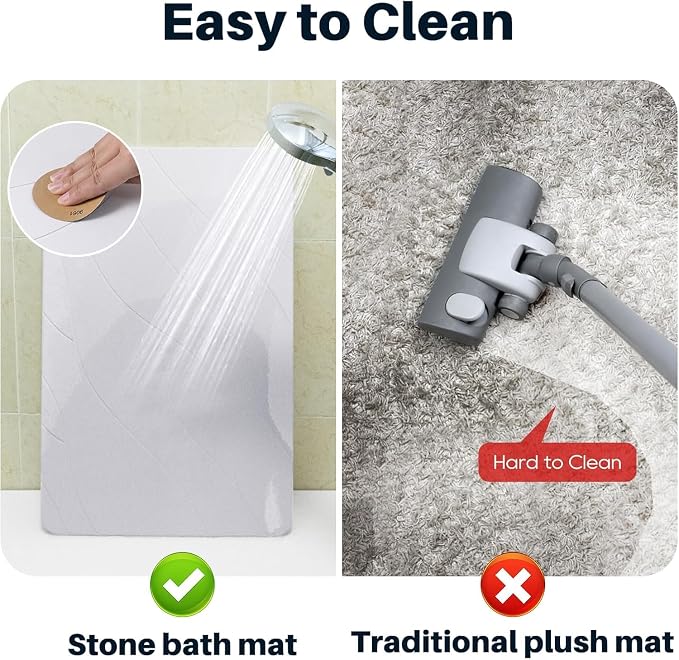Closefriend Diatomite Stone Bath Mat - Fast Drying Bathroom Stone.Absorbent Quick Dry Diatomaceous Earth Bath MatNonslip - White 2 Pack
